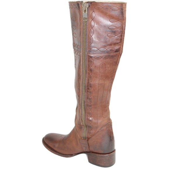 Freebird Wrang Distressed Brown Embroidery Detail Tall Boot, Size 6 - Picture 6 of 11